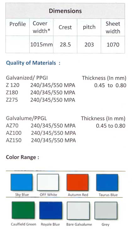 roof and wall profile sheets color range