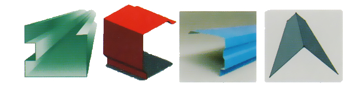 Ridge flashing, Eave gutter, Down take pipe, Corner Trim, Drip Trim
